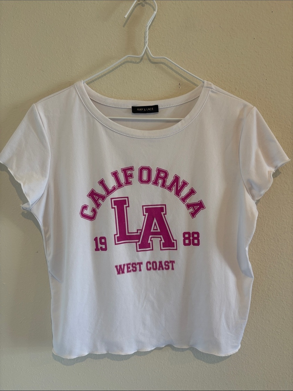White Graphic Tee with pink accents West Coast California LA 1988